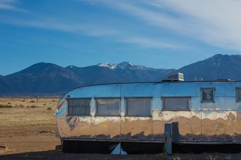Trailer RV Mountain Cloud Timelapse Stock Footage 87105009