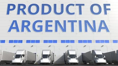 Trailer trucks at warehouse loading dock with PRODUCT OF ARGENTINA text Stock Illustration