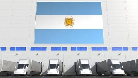Trailer trucks at warehouse loading dock with flag of ARGENTINA. Argentinean Stock Illustration