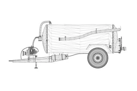 Trailer wireframe with a tank made of black lines isolated on a white backg.. Illustrazione stock