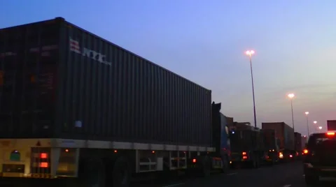 Trailers Queue on the Road Stock Footage 58478331
