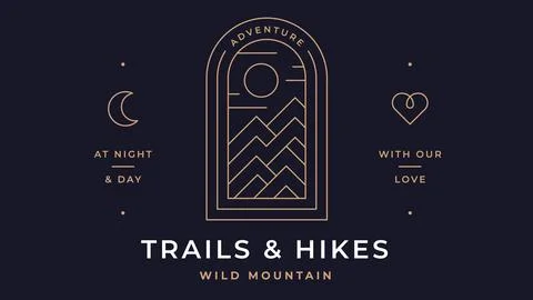 Trails, Hikes Landscape Label Stock Illustration