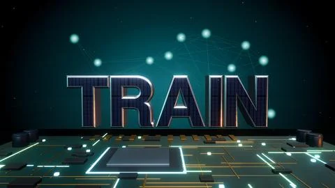 TRAIN 3D Text with a Neural Network on a Circuit Board Illustrazione stock