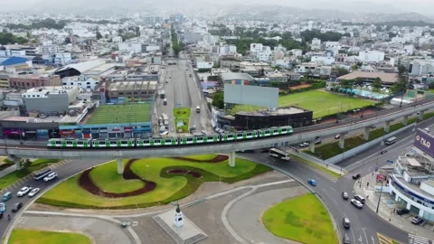 Train above roundabout Stock Footage 169359351