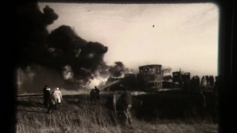 Train Accident Fire - Train Collided with a Fuel Truck on Railroad Train Tracks  Stock Footage 130296369