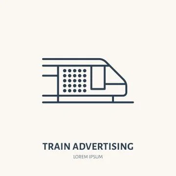 Train advertising flat line icon. Outdoor marketing sign. Thin linear logo for Illustrazione stock