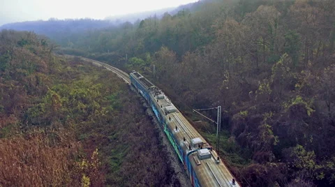 Train aerial shot in nature Stock Footage 45970168