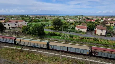 Train From a Aerial View. The Movement of the Train at High Speed.  Stock Footage 226739251