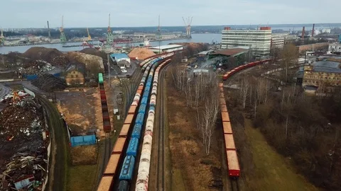 Train aerial view in port Stock Footage 122235612