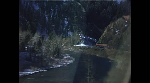 Train along Mountain River Video stock 47644958