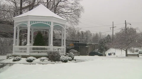 Train and bandstand under a snow storm-Liberta0038 Stock Footage