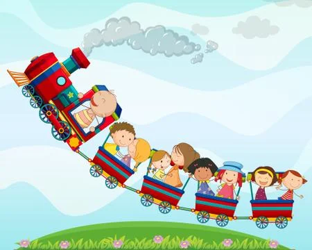 Train and children Stock Illustration