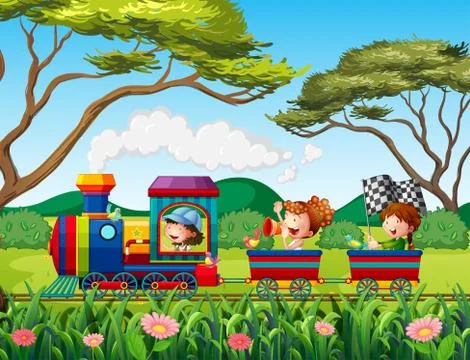 Train and children Stock Illustration