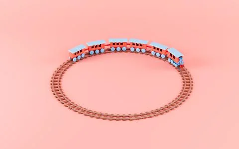 Train and circular train track, 3d rendering. Stock Illustration