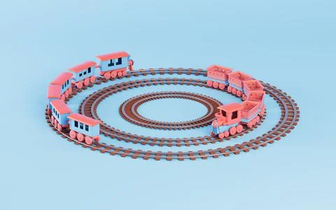 Train and circular train track, 3d rendering. Stock Illustration