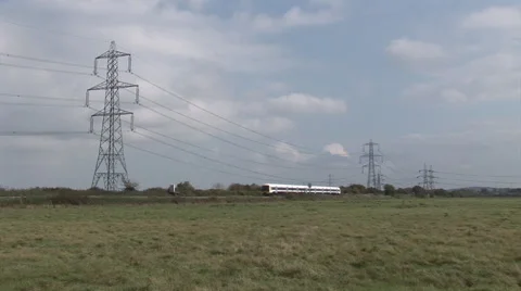 Train and Electricity Pylons 스톡 동영상 45599875