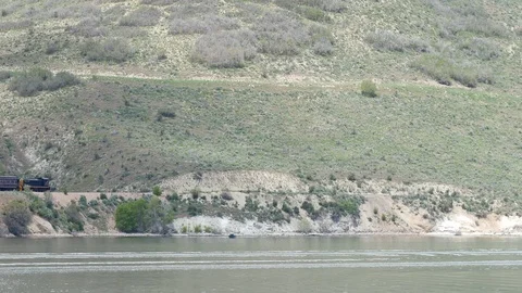Train and lake static shot Stock Footage 89552716