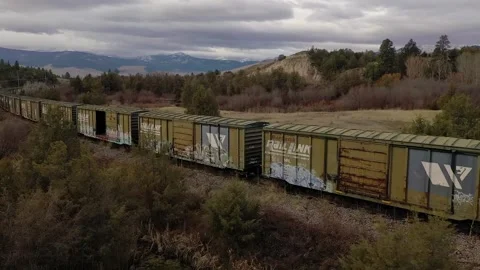 Train and mountains drone Stock Footage 152543417