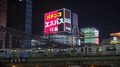 TRAIN AND NEON LIGHTS Stock Footage 119686596