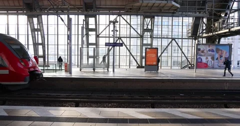 Train and passengers Departure and Arrival on the platform Alexanderplatz Stock Footage 236487806