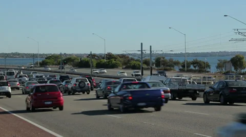Train and traffic on the mitchell freeway, perth, australia Video stock 37172912