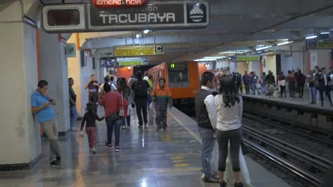 Train Approaches Platform In A Busy Metro Station, Mexico City Stock Footage 154542564