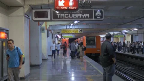 Train Approaches Platform In Metro Station, Mexico City Stock Footage 154542749