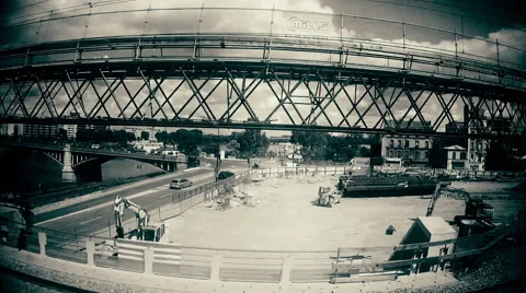 Train approaching fast to Paris St. Lazare Station. Variety landscapes. 08. Stock Footage 50117144