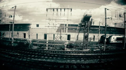 Train approaching Paris St. Lazare Station. Lateral view of tracks. 06 Stock Footage 50115265