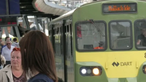 Train approaching platform. Connolly station, Dublin Stock Footage 76373143