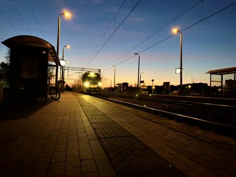 Train approaching the station Stock Photos
