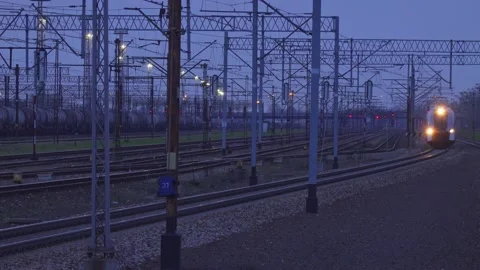 Train approaching to train station Stock Footage 153714256