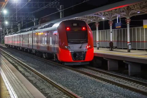 Train approaching the train station Stock Photos