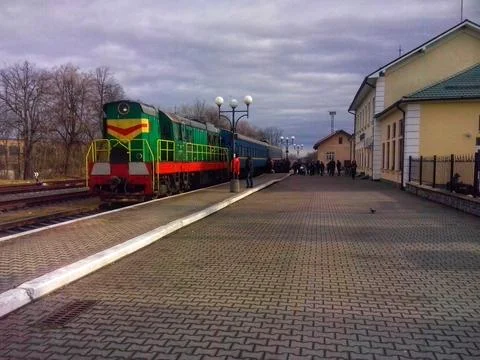 Train Arrival at a Small Station Stock Photos