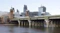 Train Arrival Station Cannon Street Railway Bridge Thames River London Commuters HD Footage