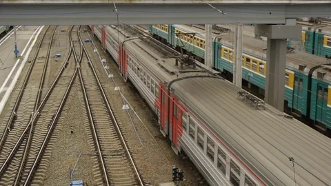 Train arrival to the station Stock Footage 81264223