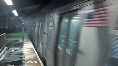 Train arrival at the station Stock Footage