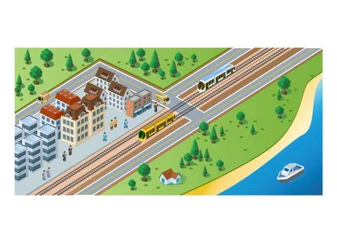 Train arrivals and passengers Stock Illustration