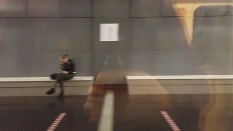 Train arrive to modern station view from window Stock Footage 139020829