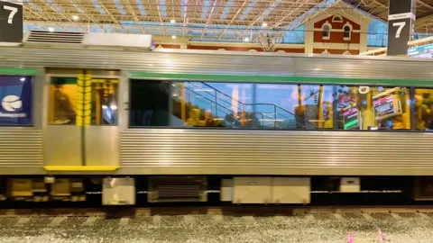Train Arrive At Platform Of Perth Railway Station At Night In Western Stock Footage 311489820