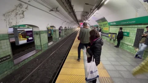 The train arrives at the "9 de Julio" metro station in Buenos Aires 動画素材 220582563