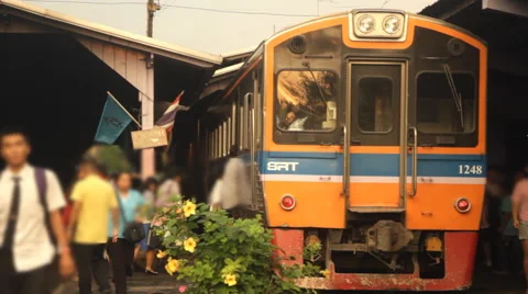 Train arrives at station Stock Footage 60115531