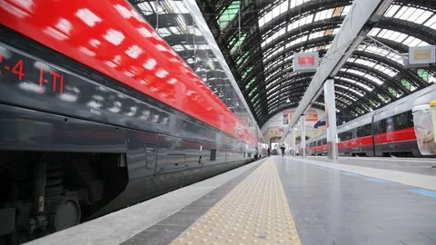 The train arrives at the station Stock Footage 80084889