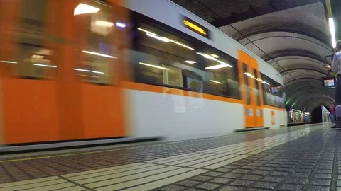 Train Arrives at Station Stock Footage 87800466