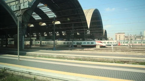 Train arrives at the station Stock Footage 94114523