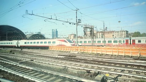 Train arrives at the station Stock Footage 94114902