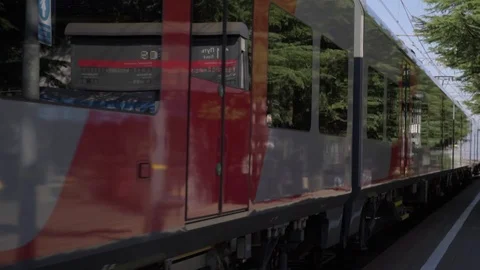 The train arrives at the station Stock Footage 98128998