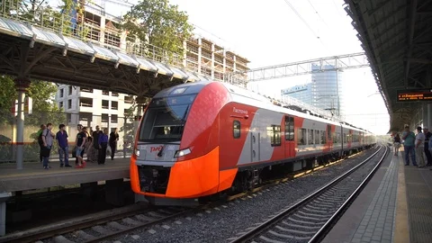 The train arrives at the station. Stock Footage 118617819