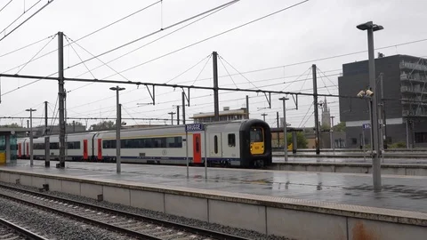 The train arrives at the station. Stock Footage 118675734