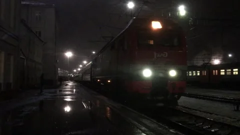 The train arrives at the station Stock Footage 169380986
